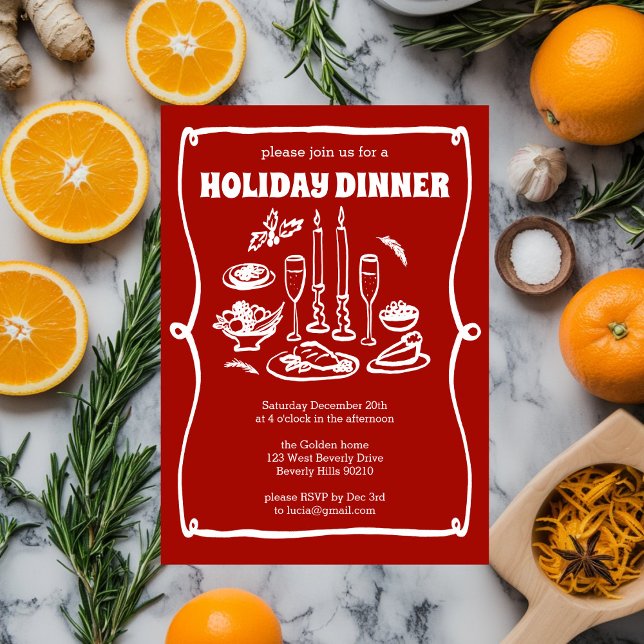 Convites Festa de Férias de Natal Whimsical PERSONALIZADA (Whimsical Doodles Sketch Style Christmas Holiday Dinner Party CUSTOM Invitation
)
