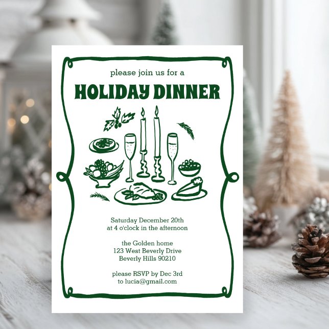Convites Festa de Férias de Natal Whimsical PERSONALIZADA (Whimsical Christmas Holiday Dinner Party Doodle Sketch CUSTOM Invitation
)