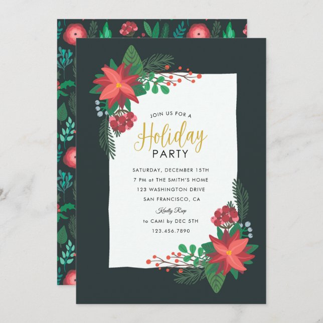 Convites Festa de Férias de Poinsettia (Frente/Verso)