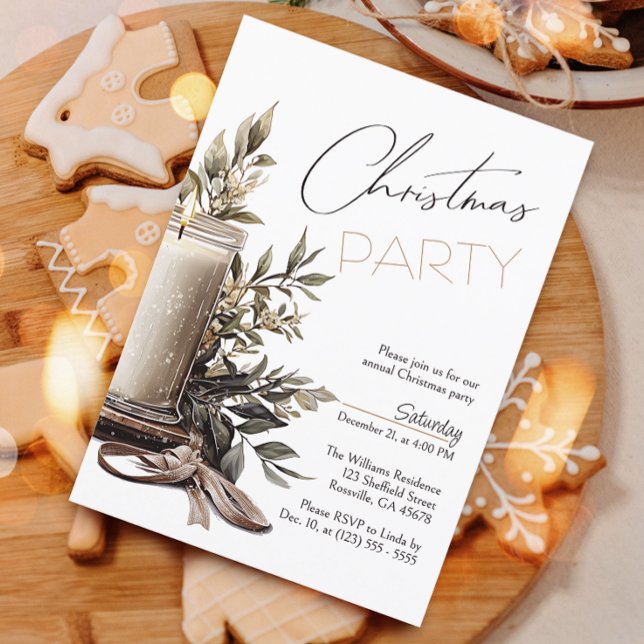 Convites Festa de Férias de Velas de Natal (Invite your guests to your Christmas celebration with this heartwarming and cozy holiday invitation.)