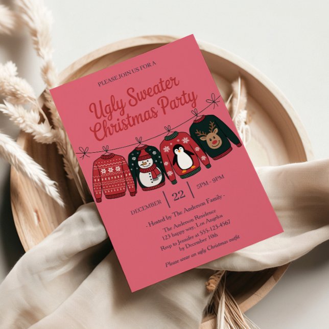 Convites Festa de Férias do Sweater Rosa Febre | Natal dive (Criador carregado)