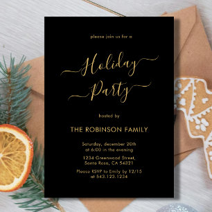 Convites Festa de férias Dourada de caligrafia negra mínima