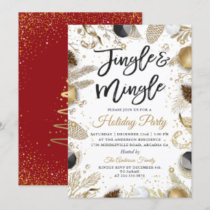 Convites Festa de Férias Douradas Vermelhas Jingle e Mingl