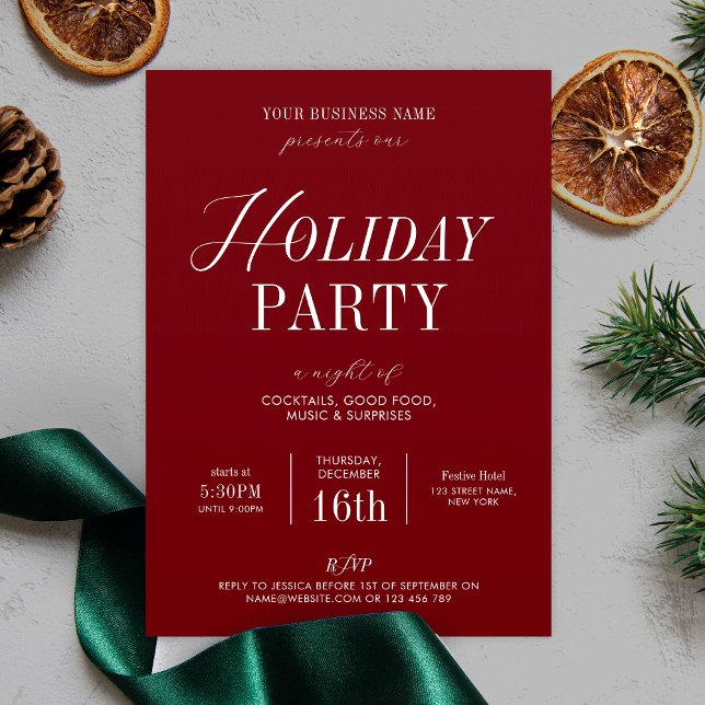 Convites Festa de Férias Elegante Natal comercial (Festive invitations in red & white, perfect for your Holiday Party)