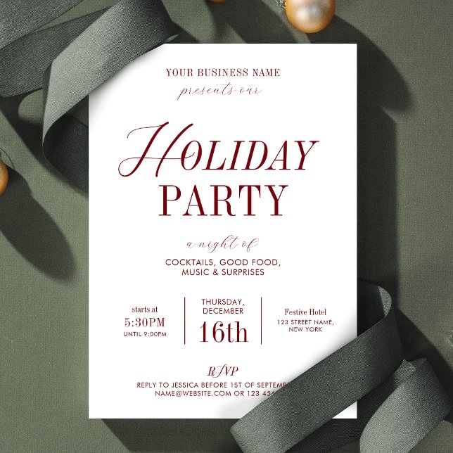 Convites Festa de Férias Elegante Natal comercial (Elegant Holiday Party Invitation in white & red, perfect for your Business or Private Xmas Party)