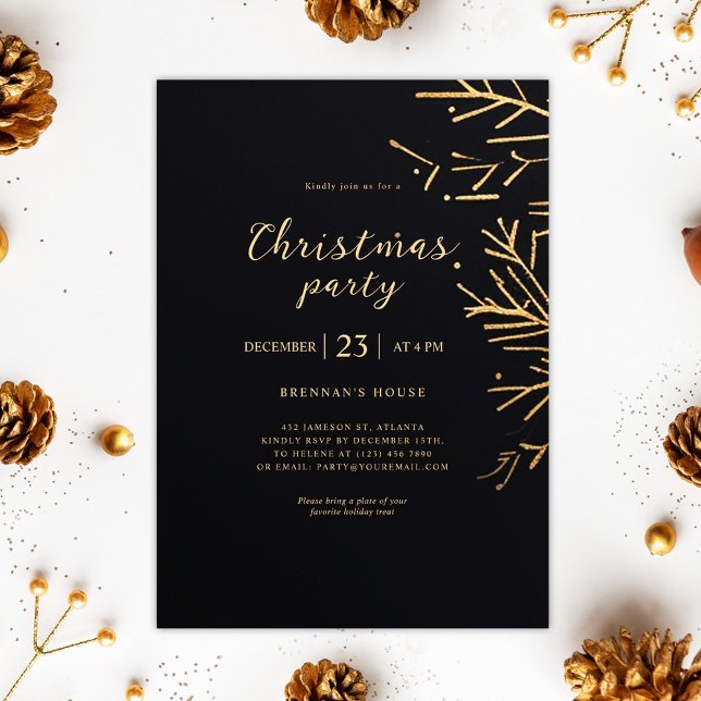 Convites Festa de Férias Elegantes Modernas do Natal Dourad (Gold Christmas Modern Elegant Holiday Party Invitation)