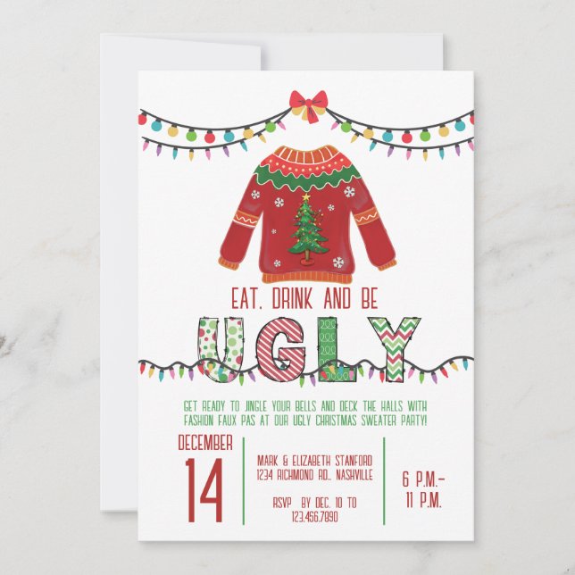 Convites Festa de Férias Feriadas de Natal Feia (Frente)