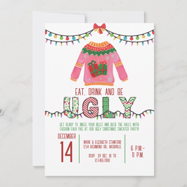 Convites Festa de Férias Feriadas de Natal Feia (Frente)