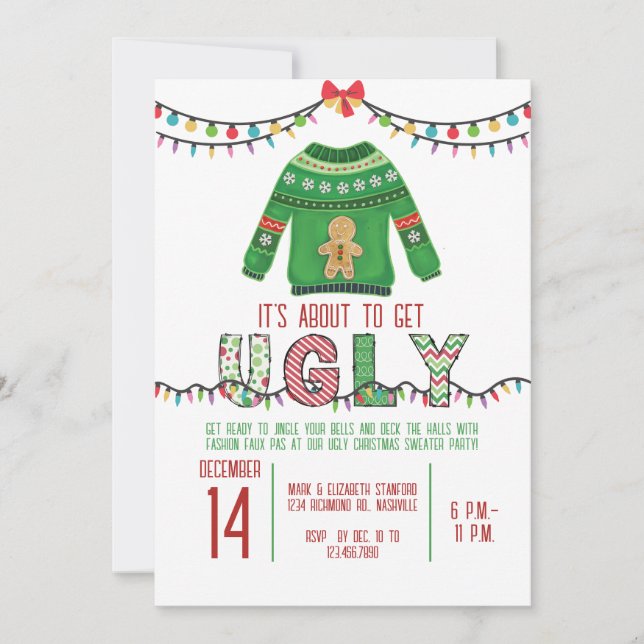 Convites Festa de Férias Feriadas de Natal Feia (Frente)