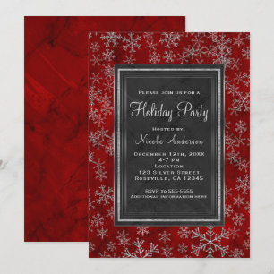 Convites Festa de Férias Mármore Vermelho Flocos de Neve Pr