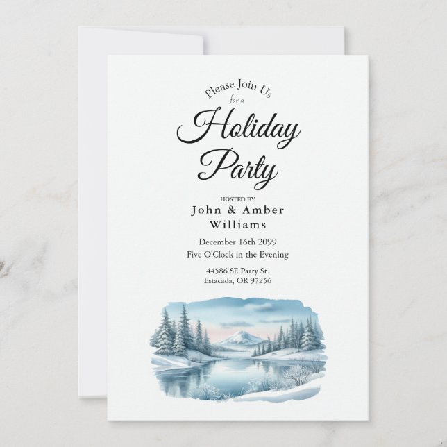 Convites Festa de Férias no Lago de Inverno Snowy Mountain (Frente)