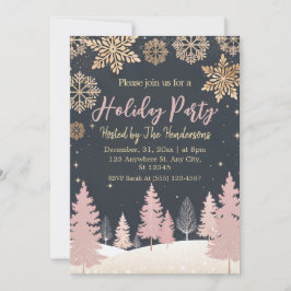 Convites festa de Férias rosa-rosa com neve elegante dourad