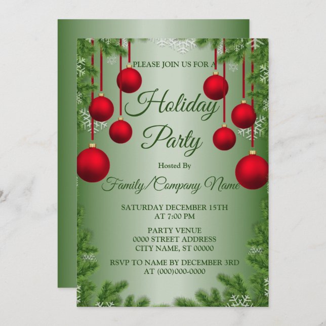Convites Festa de Férias Verdes dos Enfeites de natal Verme (Frente/Verso)