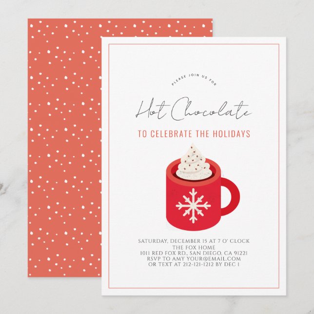 Convites Festa de Férias Vermelhas de Mug de Chocolate Quen (Frente/Verso)