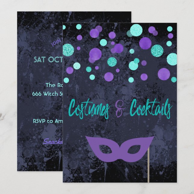 Convites Festa de Festa de Halloween e Cocktails (Frente/Verso)