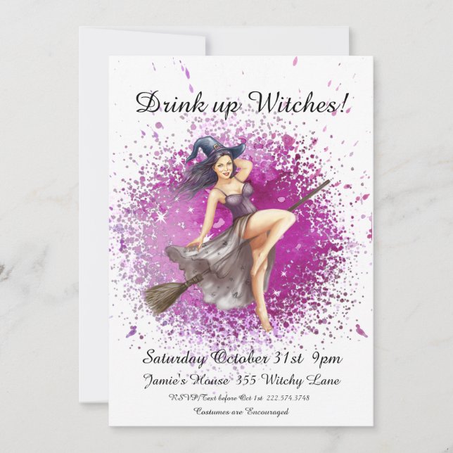 Convites Festa de Figuras de Bruxas do Halloween (Frente)