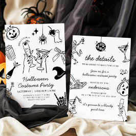 Convites Festa de Figurino de Halloween Desenhado à Mão
