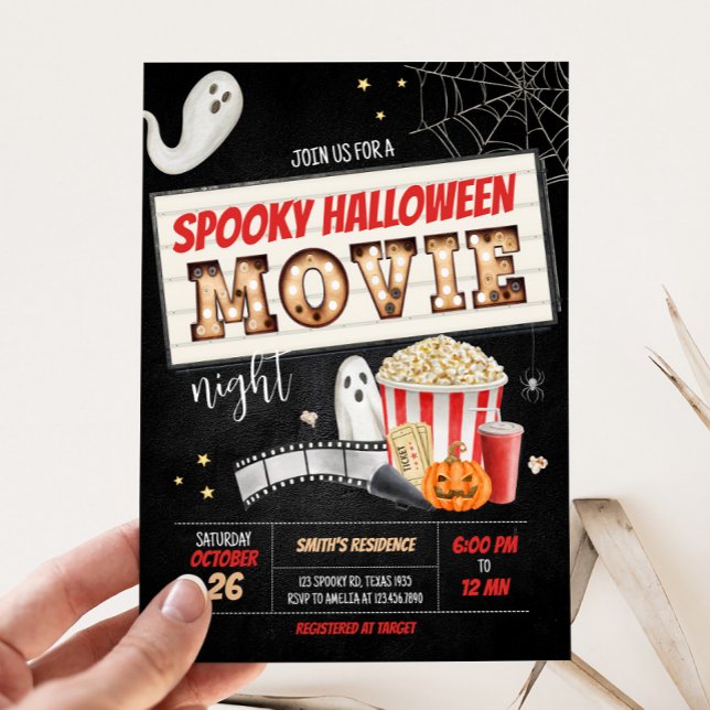 Convites Festa de Filme de Halloween, Spooktacular e Assust (Scary Spooktacular Halloween Movie Night Party Invitation)