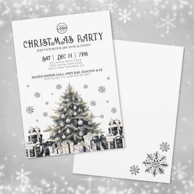 Convites Festa de Fim de Ano Empresarial Preto e Branco (Black White Elegant Company Christmas Party Invitation)