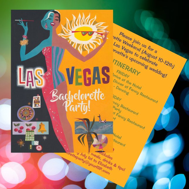Convites Festa de Fim de Semana de Despedida de Solteira Vi (Retro Bachelorette Party Invitation in Las Vegas! Originally a Vintage Las Vegas Travel Poster.)