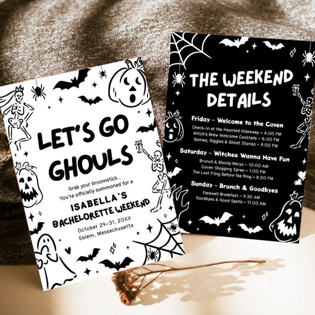 Convites Festa de Fim de Semana do Halloween Desenhado à Mã (Hand Drawn Halloween Bachelorette Weekend Party Invitation)