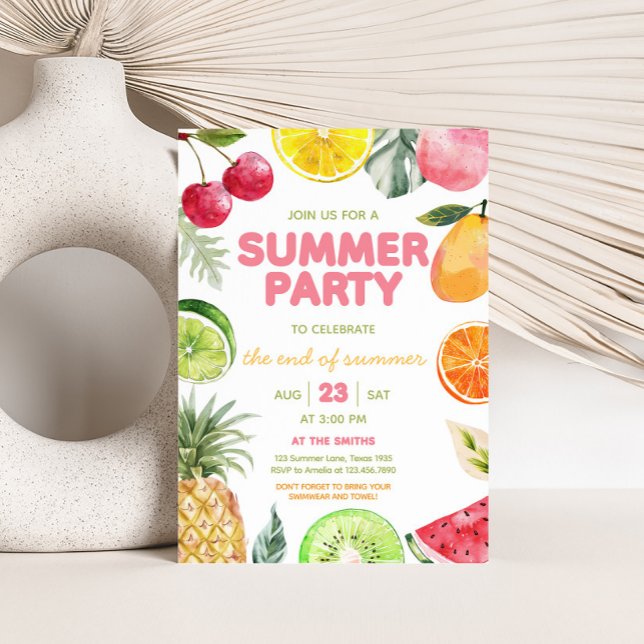 Convites Festa de Fim de Verão (Summer Fruits End of Summer Party Invitation)