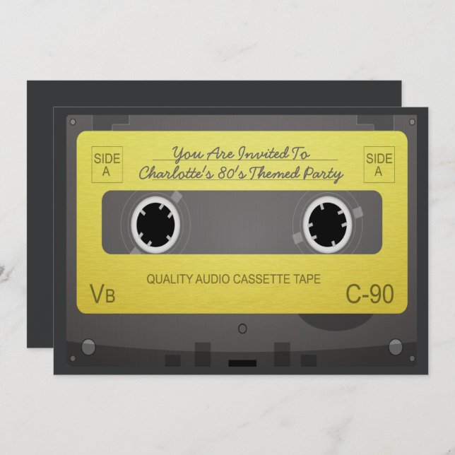 Convites Festa de Fita de Música Retroativa do Estilo 80s (Frente/Verso)