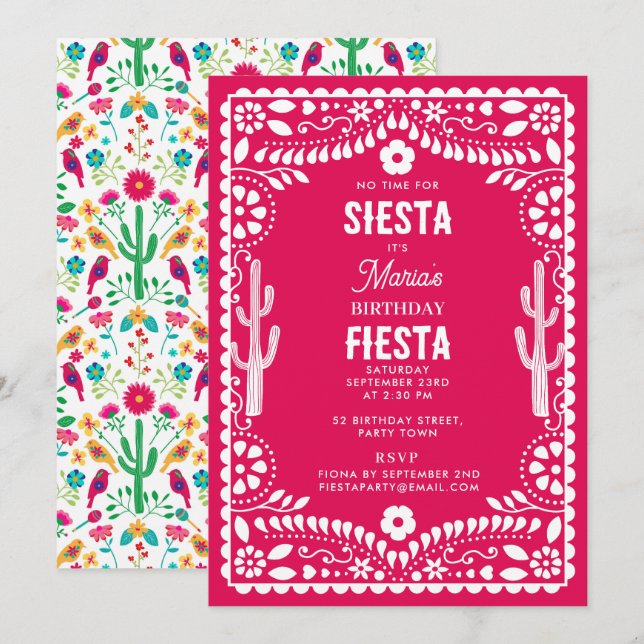Convites Festa de Flores Tradicionais Mexicanas Rosa Aniver (Frente/Verso)