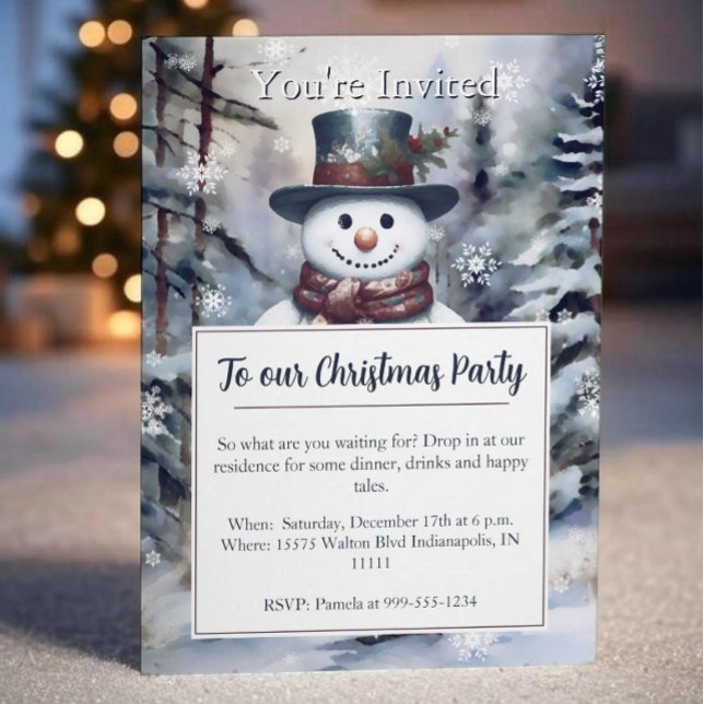Convites Festa de Floresta de Inverno de Snowman (Charming Snowman Watercolor Winter Forest Party Invitation
)