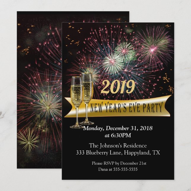 Convites Festa de Fogos de Artifício de Ano Novo (Frente/Verso)