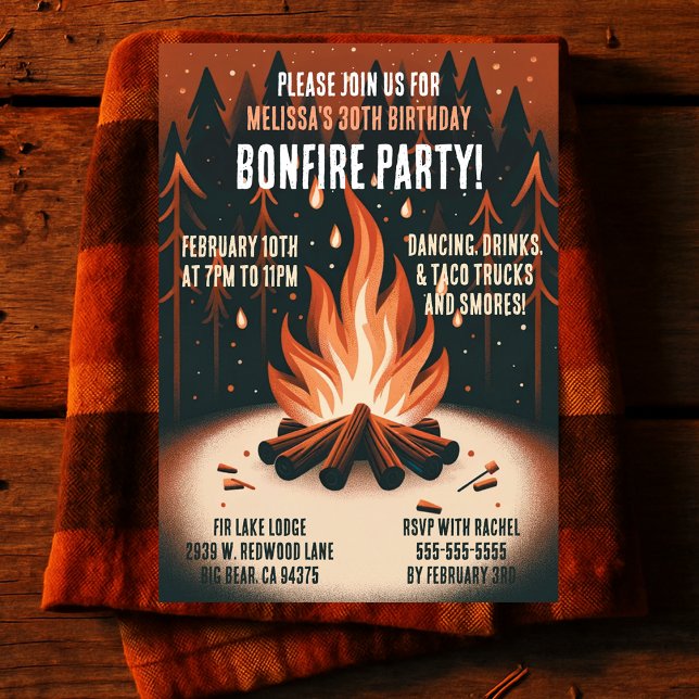 Convites Festa de Fogueira na Floresta Quente (Warm Woodland Bonfire Party Invitation
)