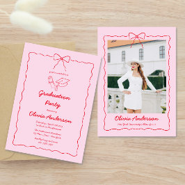 Convites Festa de Formando de Foto Rosa Vermelha Desenhada 
