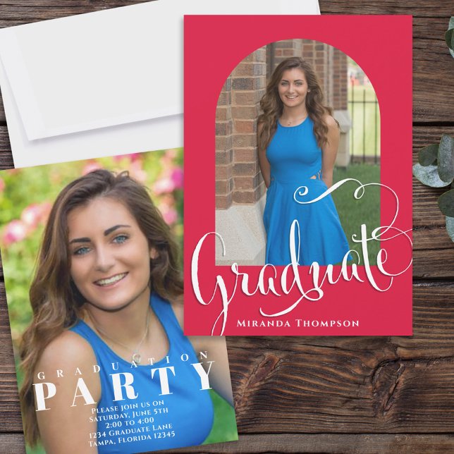 Convites Festa de Formatação de Fotos de Graduação Vermelha (Criador carregado)