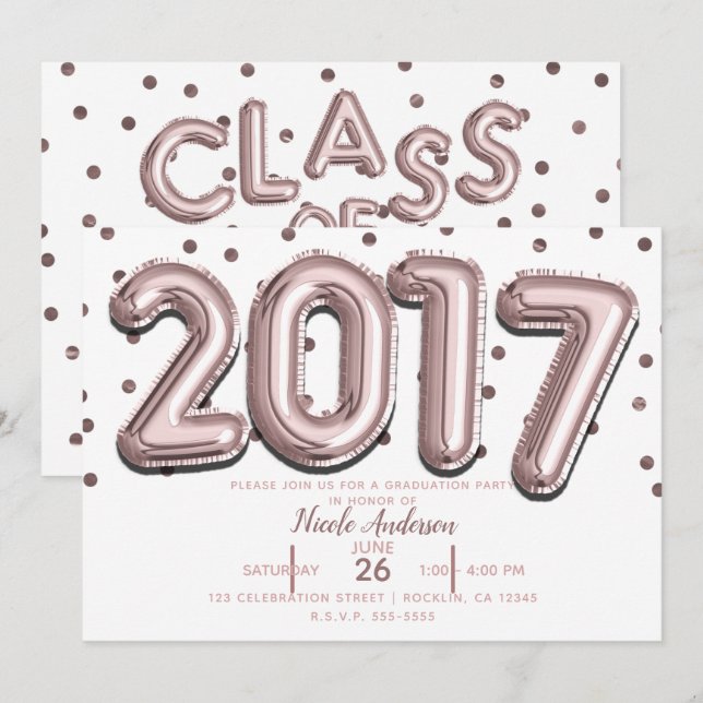 Convites FESTA DE FORMATURA 2017 Balões de Confetes Dourado (Frente/Verso)