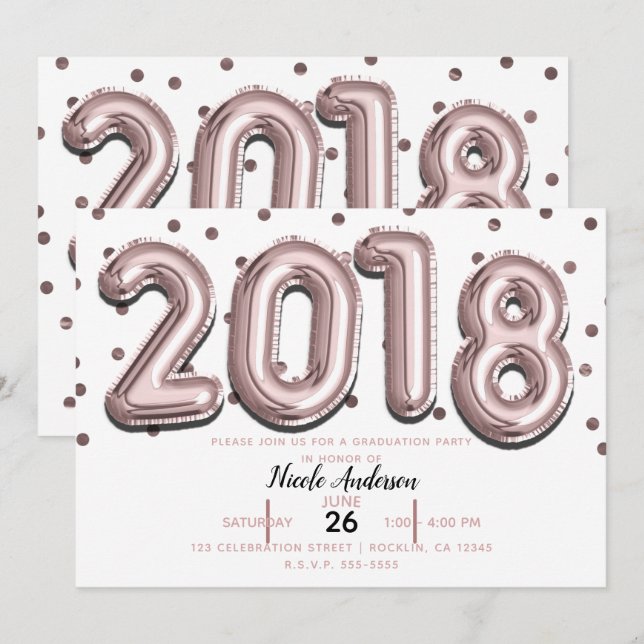 Convites FESTA DE FORMATURA 2018 Balões de Confetes em Dour (Frente/Verso)