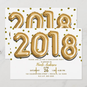 Convites FESTA DE FORMATURA 2018 Balões Dourados com Confet