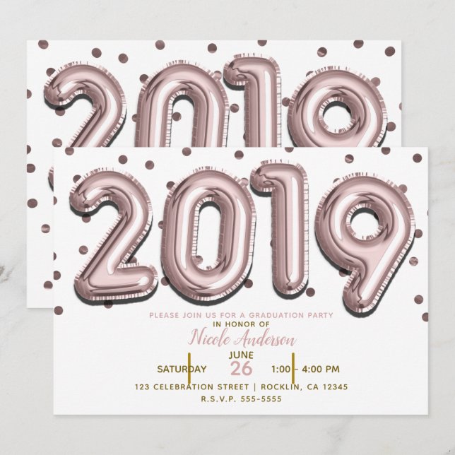 Convites FESTA DE FORMATURA 2019 Balões de Confetes em Dour (Frente/Verso)