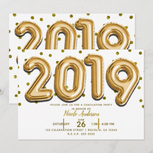 Convites FESTA DE FORMATURA 2019 Balões Dourados com Confet