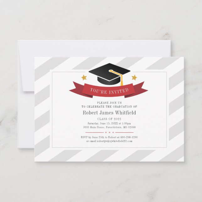 Convites festa de formatura 2022 Boné Prata Dourada Vermelh (Frente)