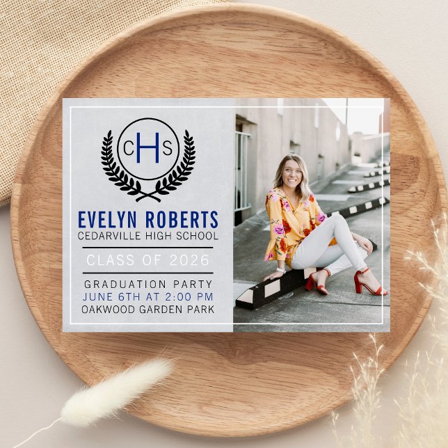 Convites Festa de formatura 2023 Monograma Azul (Criador carregado)