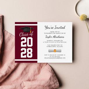 Convites Festa de Formatura 2026 Burgundy Moderno Grad