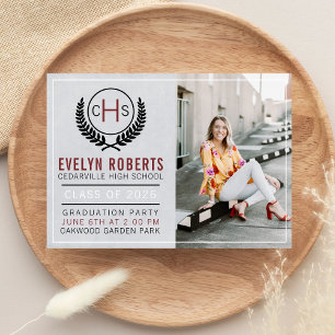 Convites Festa de Formatura 2026 Monograma Vermelho Escuro