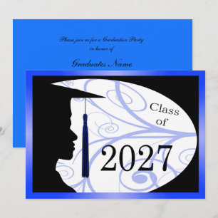Convites Festa de Formatura 2027 Homem Silhueta Azul e Pret