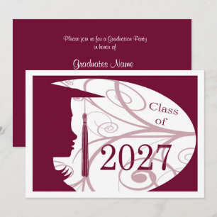 Convites Festa de Formatura 2027 Silhueta Burgundy & Branco