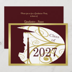 Convites Festa de Formatura 2027 Silhueta de Homem Dourado/