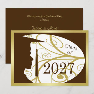 Convites Festa de Formatura 2027 Silhueta de Homem Dourado/