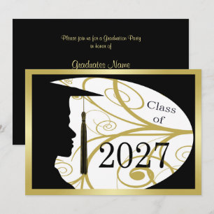 Convites Festa de Formatura 2027 Silhueta de Homem Dourado/