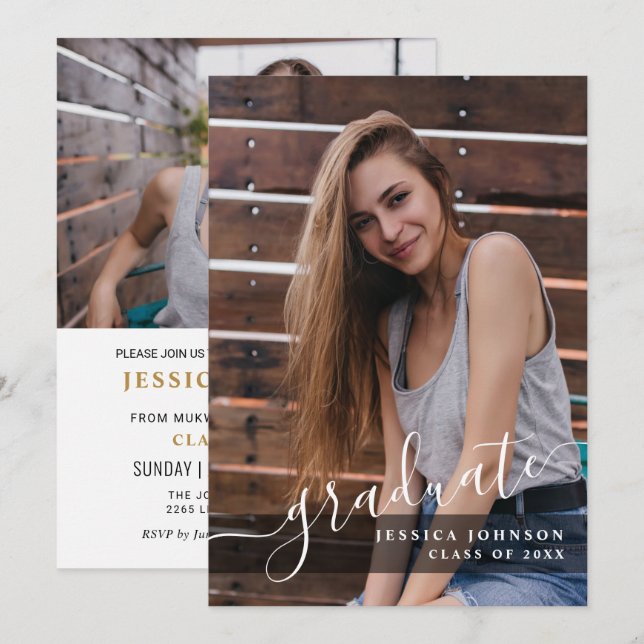 Convites Festa de formatura 3 FOTO Simples Moderna (Frente/Verso)