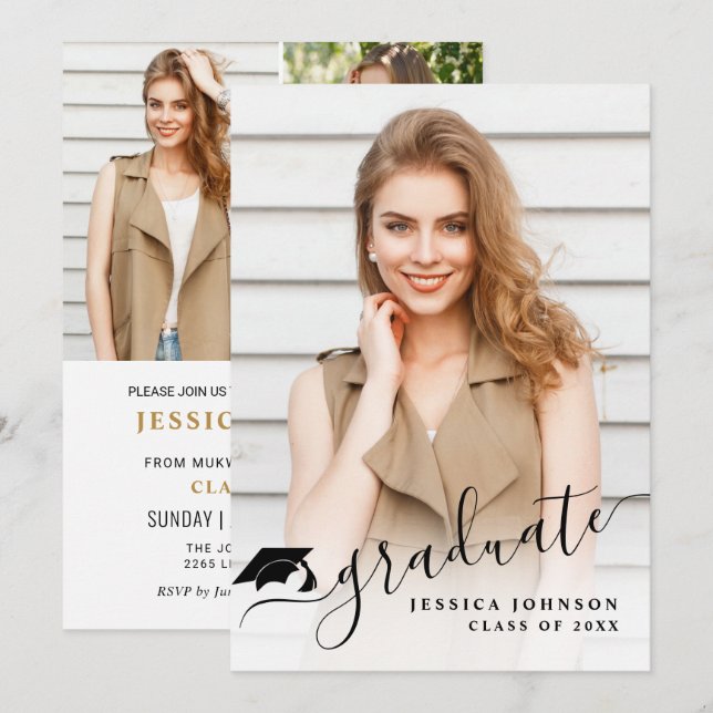 Convites Festa de formatura 4 de FOTO Simples Moderna (Frente/Verso)