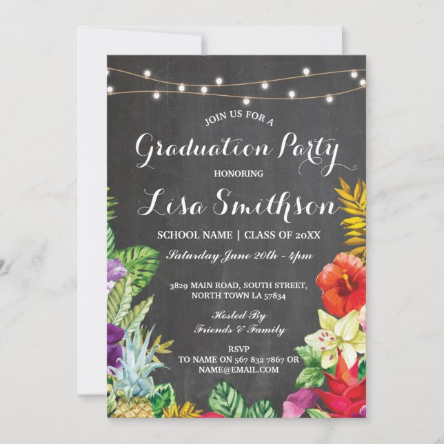 Convites Festa de formatura Aloha Luau Tropical Lights Conv (Frente)